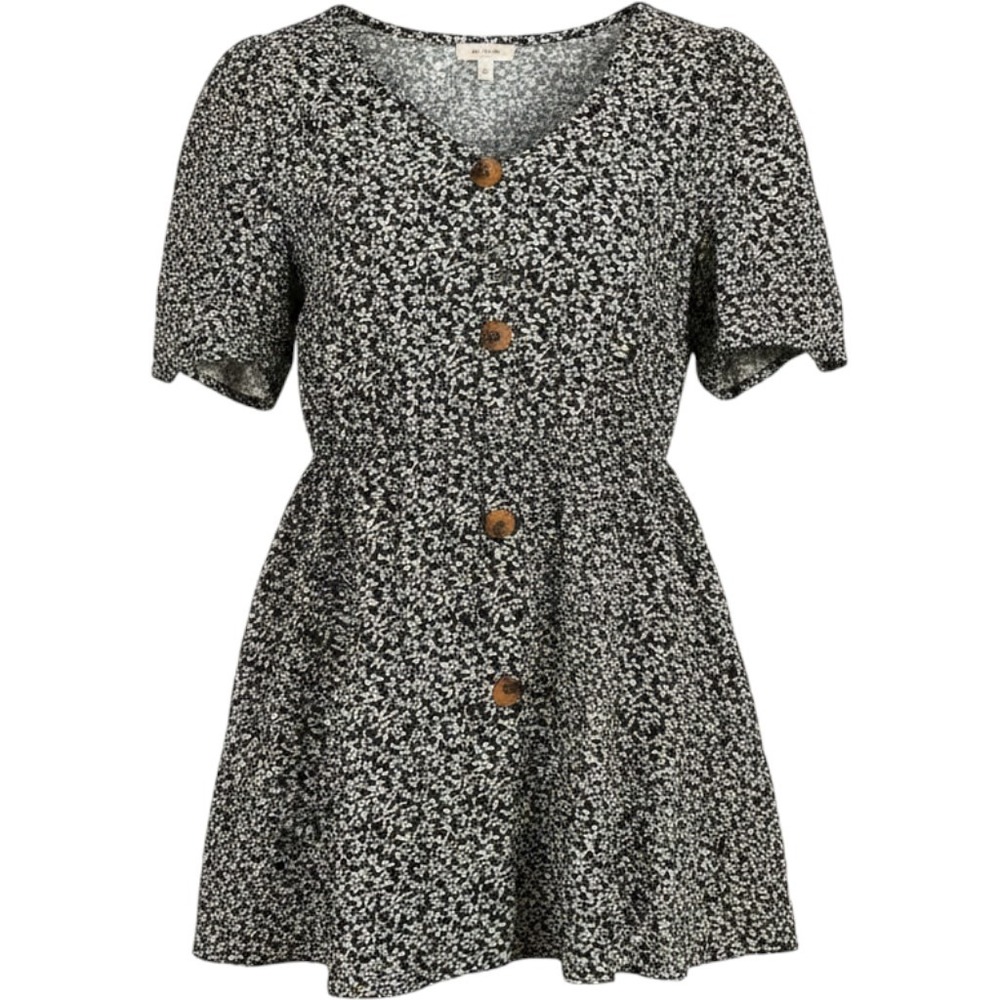 NWT Floerns Cottage Prairie Core Blouse M Leaf Print Shirt Button Front Green